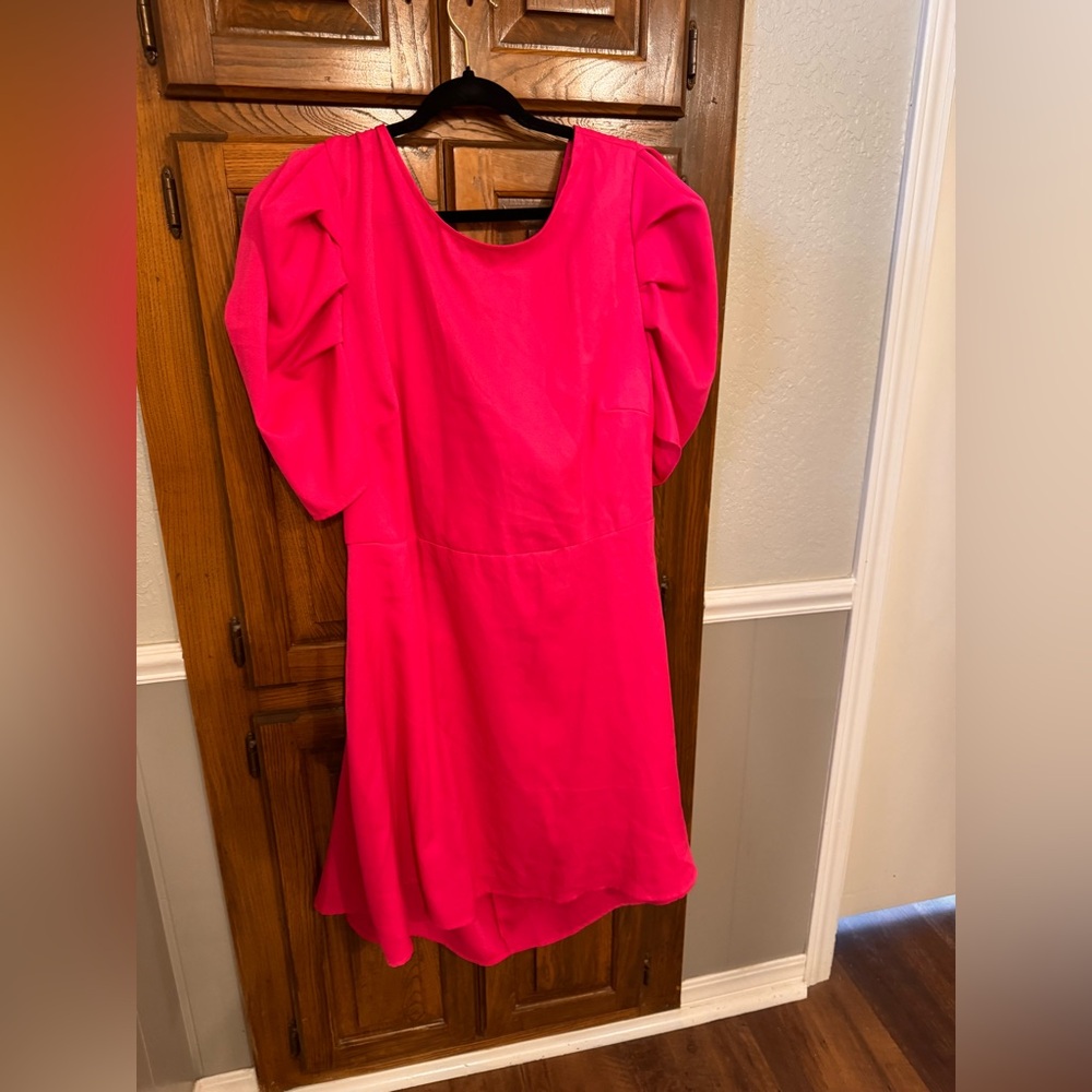 SHEIN Pink Puff Sleeve A-Line Midi Dress